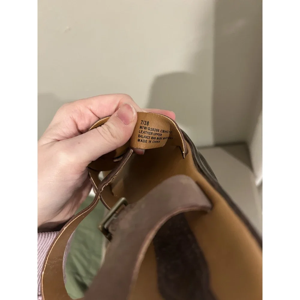 Korks Women Brown Leather Strappy Wedge‎ Sandals Platform Q20206 Size 7/38